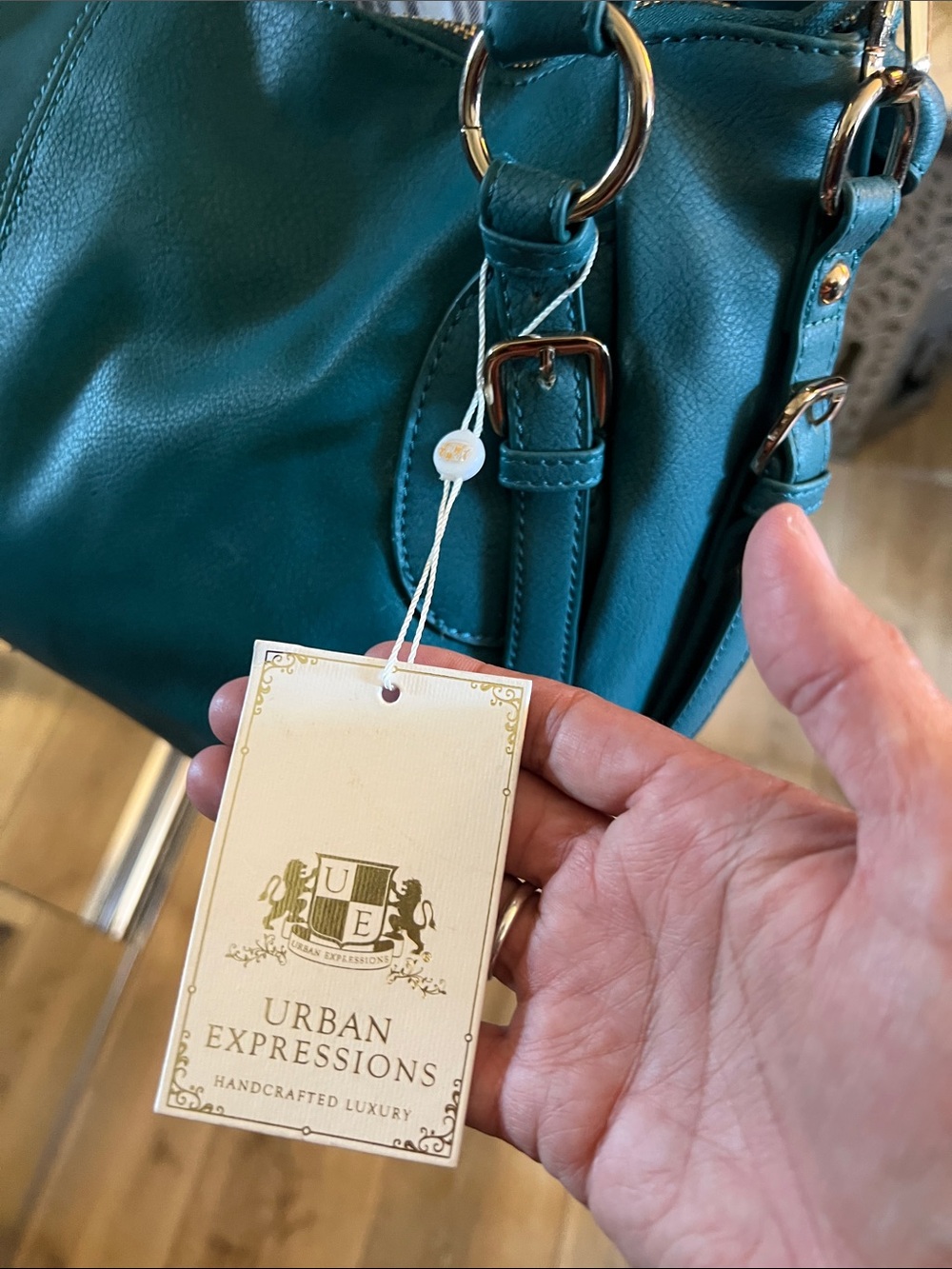 NWT. Urban Expressions, Teal Shoulder Bag &/or crossbody, Luxury Vegan Leather - Picture 6 of 13